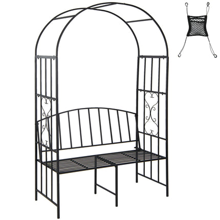 Dreamade 81in Metal Garden Arch with Bench, Outdoor Garden Arbor Archway Trellis for Climbing Plants Vines