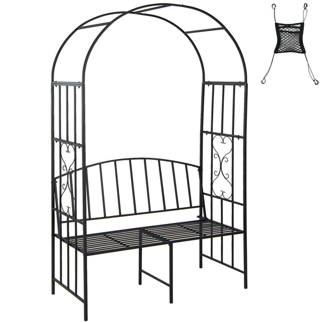 Dreamade 81in Metal Garden Arch with Bench, Outdoor Garden Arbor Archway Trellis for Climbing Plants Vines