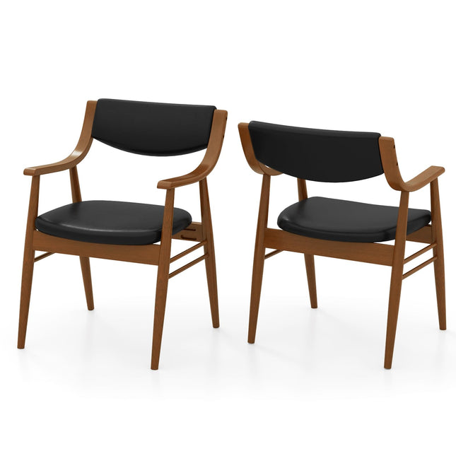 Dreamade Wooden Dining Chairs Set of 2/4, PU Leather Upholstered Kitchen Chairs w/Padded Seat & Back
