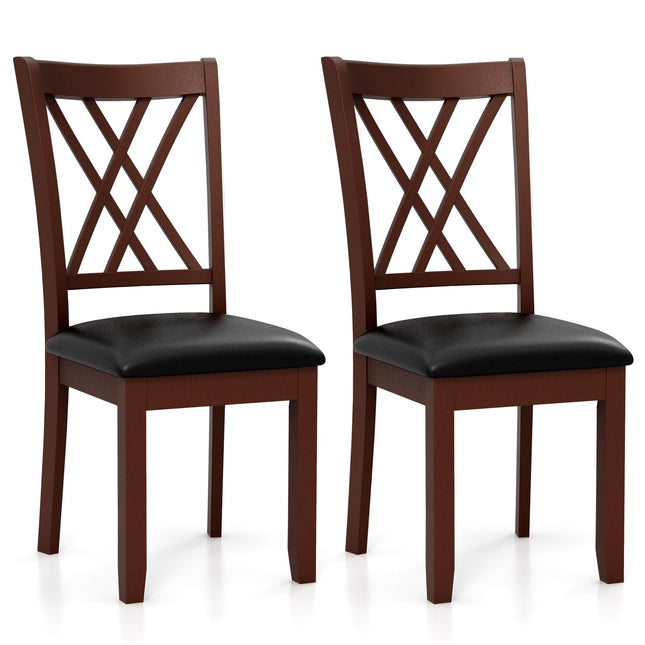 Dreamade Wood Dining Chairs Set of 2, Faux Leather Upholstered Kitchen Chairs with Rubber Wood Legs
