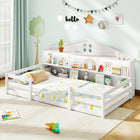 Dreamade Montessori Floor Bed with LED Lights 2-in-1 Wooden House Bed Frame with Safety Guardrails