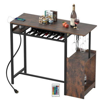 Dreamade Rectangular Bar Table with Charging Station and LED Light