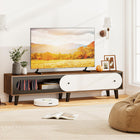 Dreamade TV Stand for 80 Inch TVs Mid Century Modern Entertainment Center with Sliding Door Cabinet