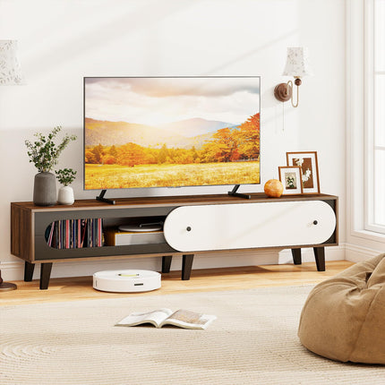 Dreamade TV Stand for 80 Inch TVs Mid Century Modern Entertainment Center with Sliding Door Cabinet
