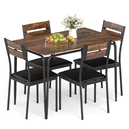 Dreamade 5-Piece Dining Table Set Industrial Rectangular Kitchen Table and 4 Armless Chairs