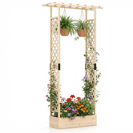 Dreamade Wooden Raised Garden Bed with Trellis & Hanging Roof