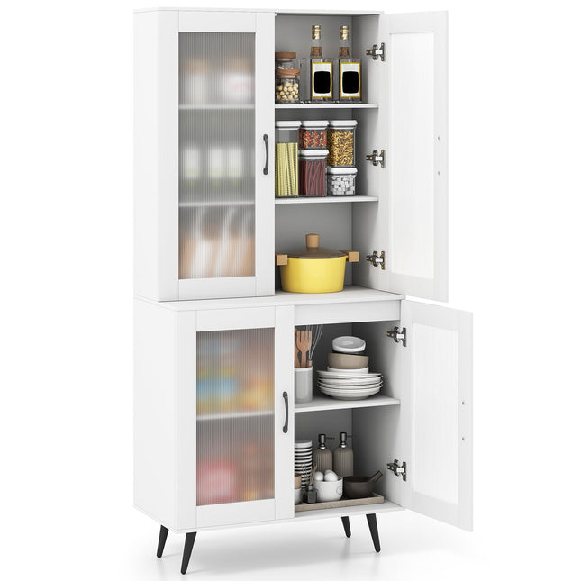 Dreamade Kitchen Pantry Cabinet 70.5" Tall Cupboard with 4 Transparent Doors