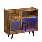 Dreamade Large Record Player Stand with LED Light& Sliding Door