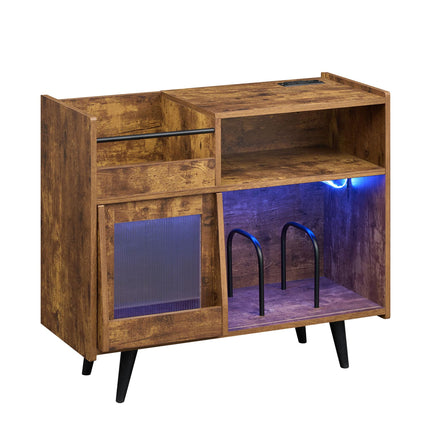 Dreamade Large Record Player Stand with LED Light& Sliding Door