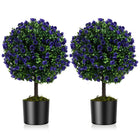 Dreamade 22'' Artificial Purple Rose Topiary Ball Tree Set of 2 Faux Potted Plants Artificial Shrubs Bushes with Flowers
