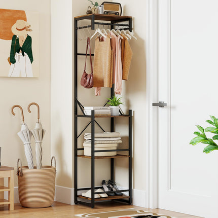 Dreamade Freestanding Coat Rack with 4 Storage Shelves and 6 Hooks