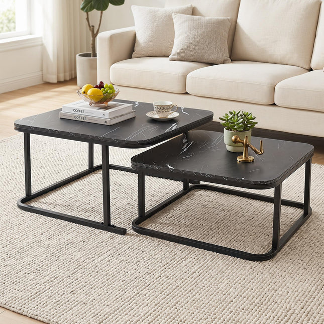 Dreamade Nesting Coffee Table Set of 2 with Metal Frame