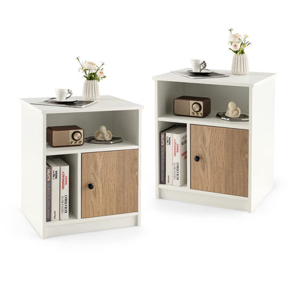 Dreamade White Nightstand Set of 2, 25" Tall End Side Table with 1 Door & 2 Open Shelves