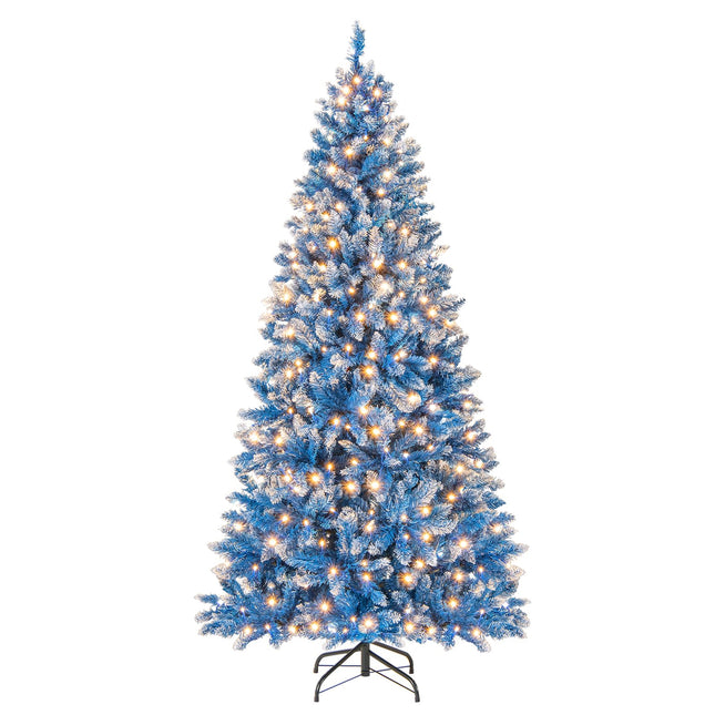 Dreamade Blue Hinged Xmas Tree with Frosted PVC Branch Tips & Warm White LED Lights