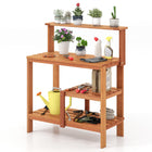 Dreamade 4-Tier Potting Bench, Solid Wood Gardening Workstation w/Open Storage Shelves