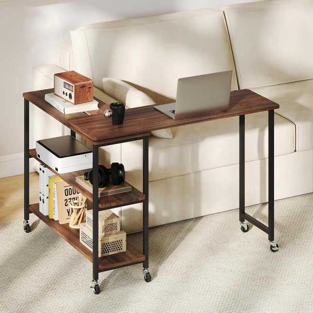 Dreamade 360° Free Rotating Sofa Side Table with 2-Tier Storage Shelves