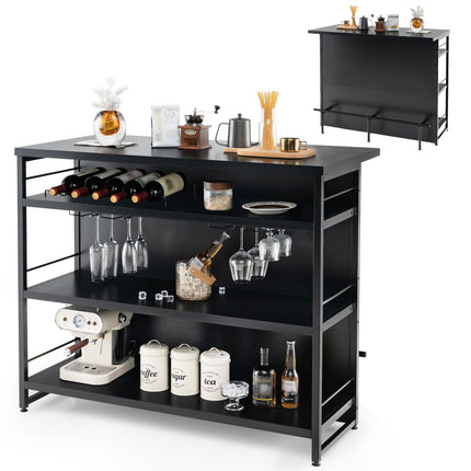 Dreamade Home Bar Unit, 4 Tier Liquor Bar Table with Footrest, Wine Bottle Racks