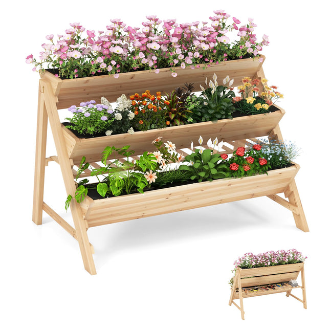 Dreamade 3-Tier Raised Garden Bed, Wooden Vertical Planter Box with Storage Shelf