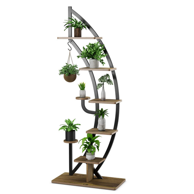 Dreamade 6 Tier Metal Plant Stand Indoor, 61" Half Moon Plant Shelf
