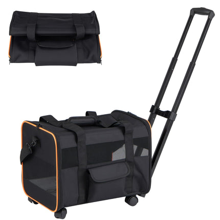 Dreamade Rolling Pet Carrier with Wheels | Foldable Cat Carrier with Telescopic Handle
