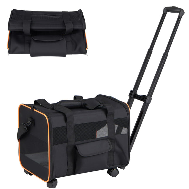 Dreamade Rolling Pet Carrier with Wheels | Foldable Cat Carrier with Telescopic Handle