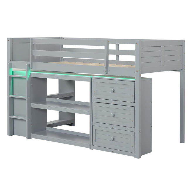 Dreamade Loft Bed Twin Size with LED Lights