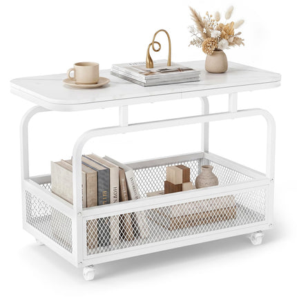 Dreamade Rolling Side Table | 2-Tier End Table with Mesh Storage Basket (1/2)