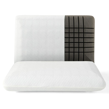 Dreamade Charcoal Memory Foam Pillow 2 Pack, 3D Cutting Ventilated Pillows with Washable Cover, Back & Side Sleeper Pillows