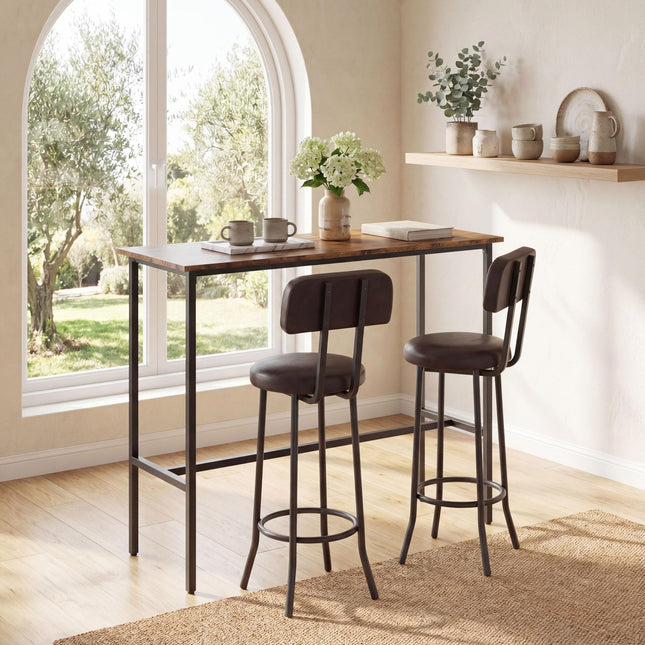 Dreamade 3-Piece Bar Table and Chairs Set | Counter Height Pub Table and 2 Upholstered Stools