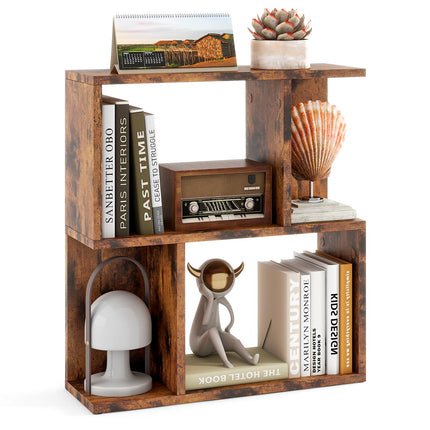 Dreamade 3-Tier S-Shaped Bookshelf, Modern Geometric Bookcase, Freestanding Display Shelf for Small Space