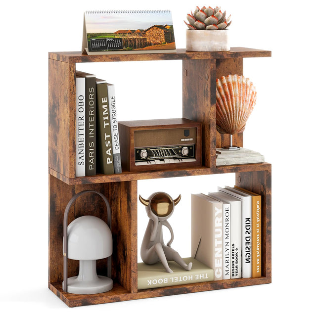 Dreamade 3-Tier S-Shaped Bookshelf, Modern Geometric Bookcase, Freestanding Display Shelf for Small Space