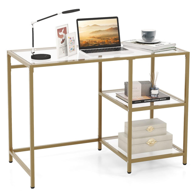 Dreamade 42 Inch Home Office Desk with Tempered Glass