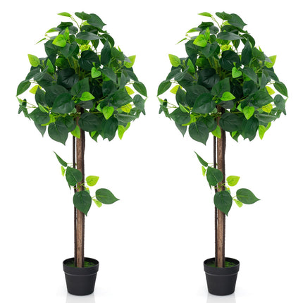 Dreamade 45" Artificial Hydrangea Tree, Tall Fake Potted Silk Tree with Real Wood Trunk