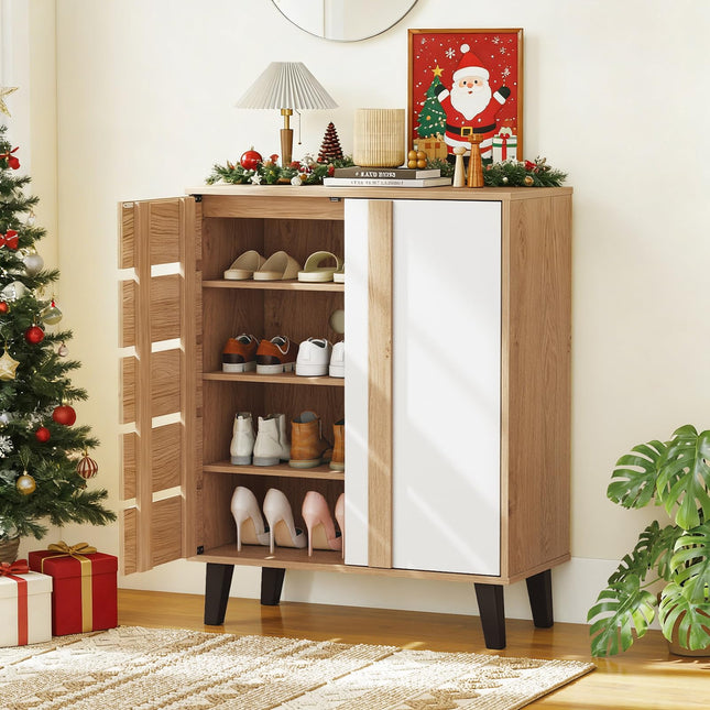 Dreamade 4-Tier Farmhouse Shoe Organizer with Louvered Door