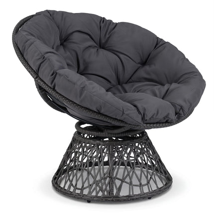 Dreamade 360° Swivel Papasan Chair | Round Wicker Lounge Chair with Thick Cushion and Metal Frame