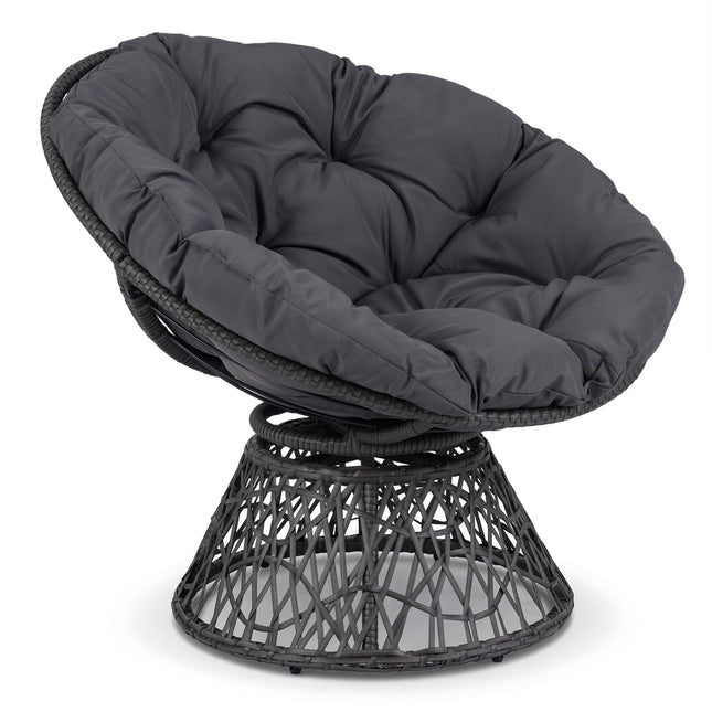 Dreamade 360° Swivel Papasan Chair | Round Wicker Lounge Chair with Thick Cushion and Metal Frame