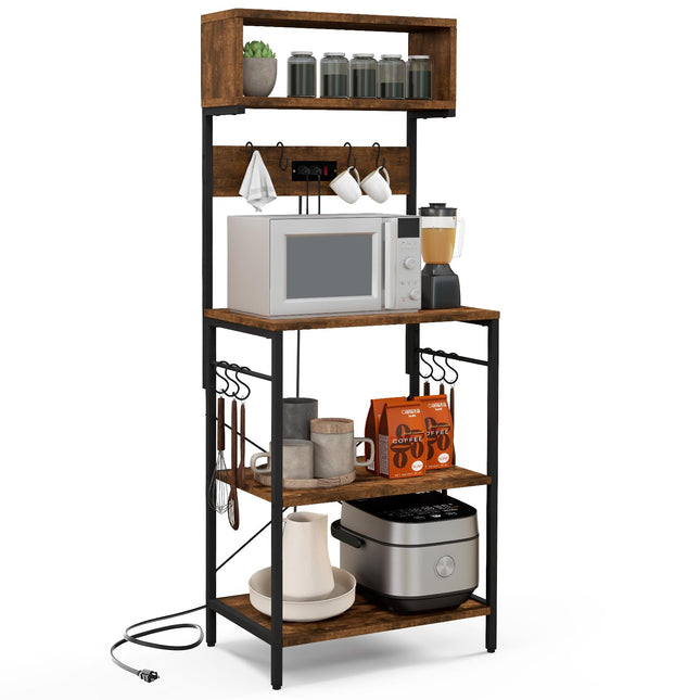 Dreamade Bakers Rack with Power Outlet, 5-Tier Microwave Stand w/ 10 S-shape Hooks