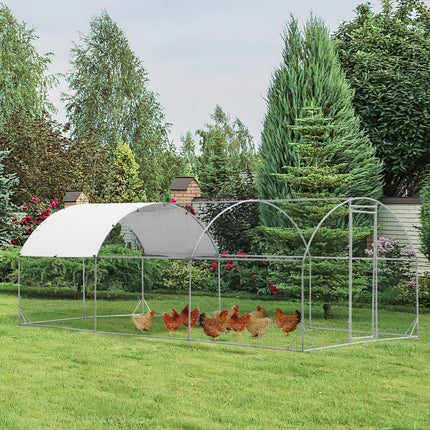 Dreamade Metal Chicken Coop, Galvanized Walk-in Chicken Run with Waterproof PE Cover, Dome