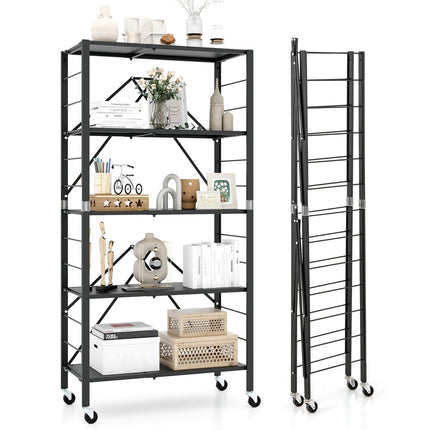Dreamade 5-Tier Foldable Storage Shelf with Wheels Set of 1/2, Collapsible Shelving Unit with Adjustable Shelves