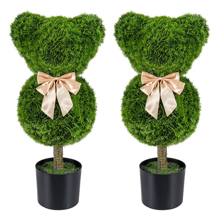 Dreamade 2 Pcs Bear Topiary Trees with Pots 24.5" Decorative Artificial Animal Shrubs