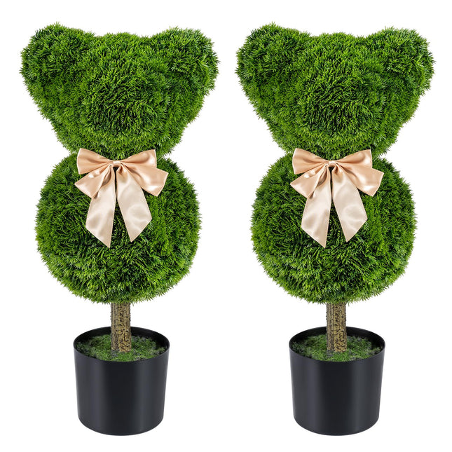 Dreamade 2 Pcs Bear Topiary Trees with Pots 24.5" Decorative Artificial Animal Shrubs