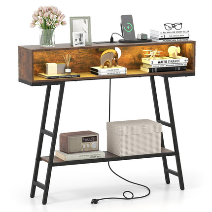 Dreamade Console Table with Charging Station & LED Lights