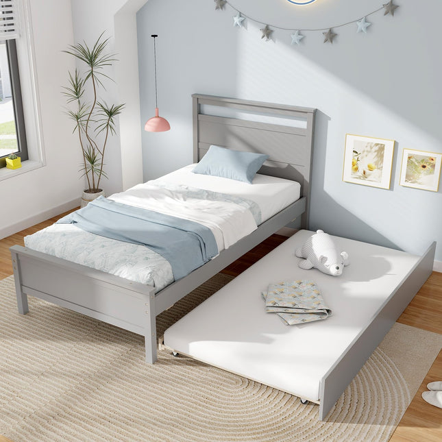 Dreamade Trundle Bed Twin, Wood Day Bed Frame with Headboard & Footboard