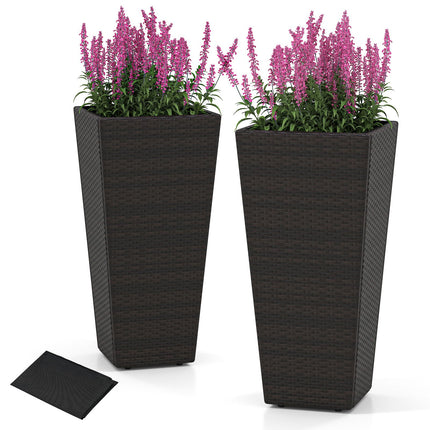 Dreamade Set of 2 Outdoor Wicker Flower Pot 30 Inch Tall Planters with Drainage System PE Rattan Flower Pots