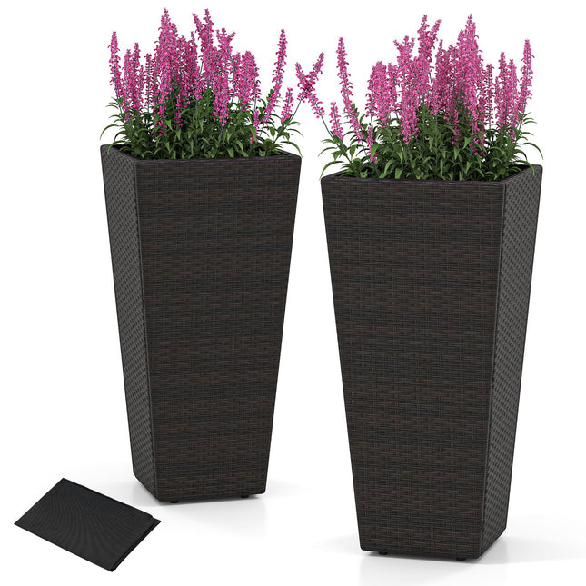 Dreamade Set of 2 Outdoor Wicker Flower Pot 30 Inch Tall Planters with Drainage System PE Rattan Flower Pots