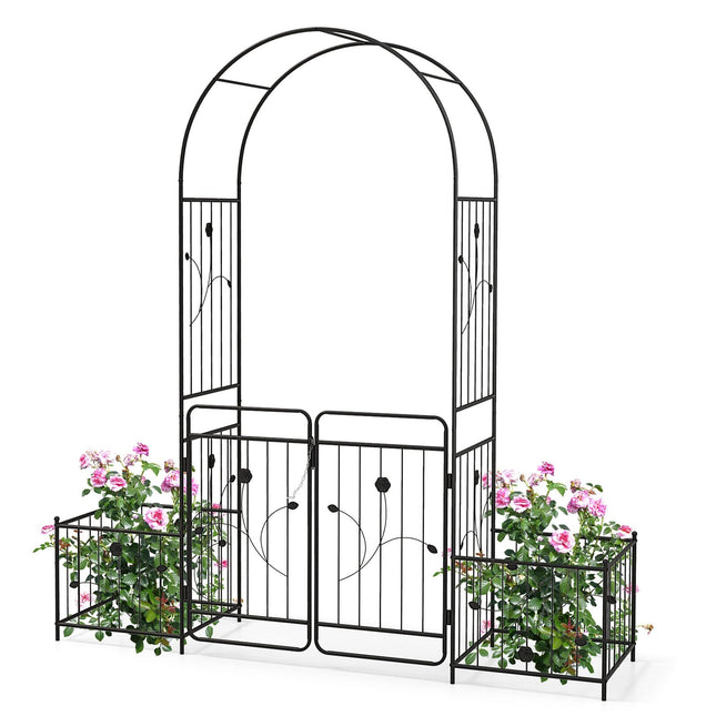Dreamade Garden Arch with Planter - 87 inch Metal Garden Arbor with Gate