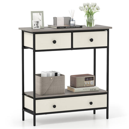 Dreamade Farmhouse Console Table 32” Entryway Table with 3 Fabric Drawers & Open Storage Shelf