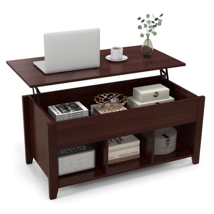 Dreamade Lift Top Coffee Table - Rectangular Wooden Table w/Hidden Compartment & Open Storage Shelves