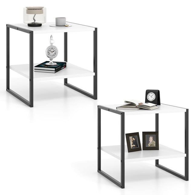 Dreamade 20 Inch End Table, Modern Square Side Table with Storage Shelf, Small Coffee Table for Living Room