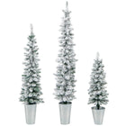 Dreamade Set of 3 Artificial Christmas Tree, 3' 4' 5' Slim Pencil Xmas Tree with Silver Metal Buckets